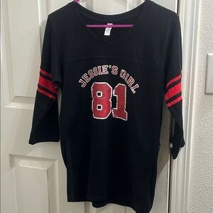 Jessie's Girl Black Womens Jersey Top with Red Varsity Number